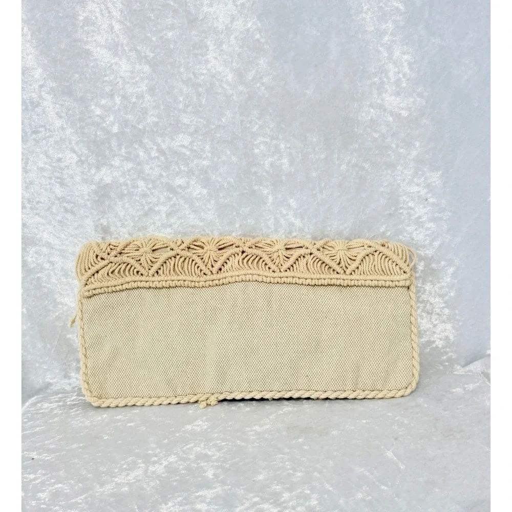 American Eagle Outfitters Cream Macrame Fringe Boho Clutch Bag Neutral Woven New